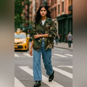 Vintage French Military CCE F2 Camo Field Jacket Cool Girl Utility Grunge SZ Med